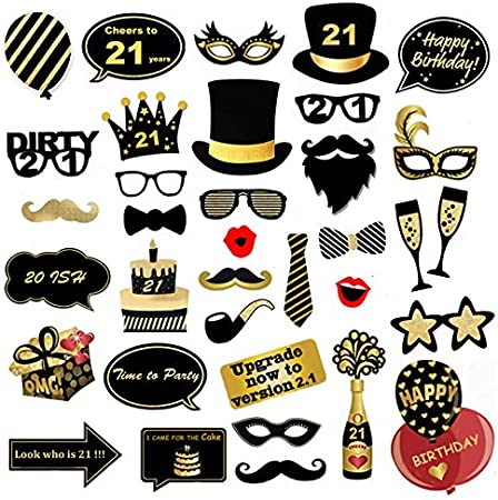 Veewon 21st Birthday Party Photo Booth Props - Funny Celebration Decoration Supplies (35 Count)