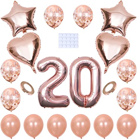 "Rose Gold 20 Number Balloons Kit: Jumbo Foil Balloon & Latex Balloons for 20th Birthday"