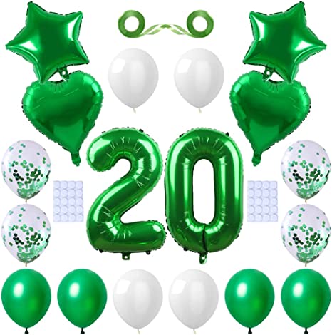 "Green 20 Number Balloons Kit: Jumbo Foil Balloon & Latex Balloons for 20th Birthday"