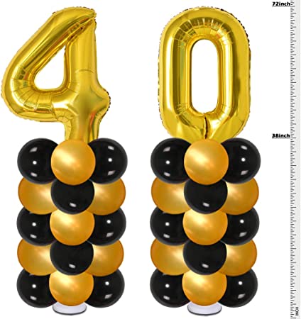 40th Birthday Decoration Kit - 2 Pack Huge 6FT Tall 40th Birthday Balloons Column for 40th Birthday Party and Wedding Anniversary Decorations