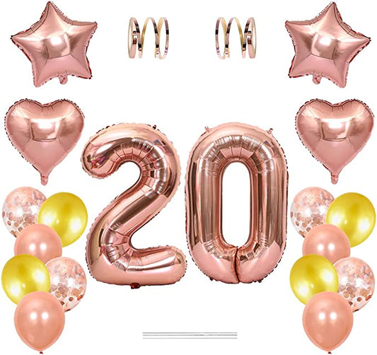 "Xihuimay Rose Gold Balloon Set: Number 20 Balloon Kit with Foil Balloons & Latex Balloons"