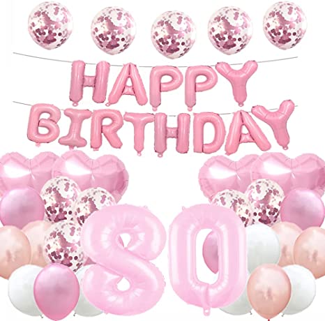 "Sweet 80th Birthday Balloon - Pink Number 80 Foil Mylar Balloon"