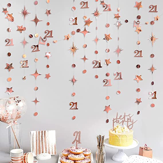 Rose Gold Number 21 Circle Dot Garland Kit for 21st Birthday Parties