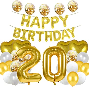 "Sweet 20th Birthday Balloon Decorations: Gold Number 20 Foil Balloons for Girls/Boys"