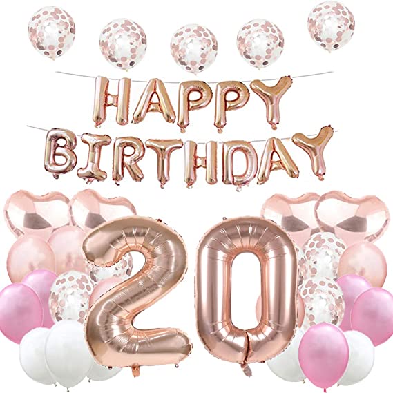 "Sweet 20th Birthday Balloon Decorations: Rose Gold Number 20 Foil Balloons for Girls/Boys"