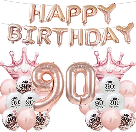 "Happy 90th Birthday Balloon Decoration - Burgundy Foil Mylar Balloons - Latex Balloon Gifts"