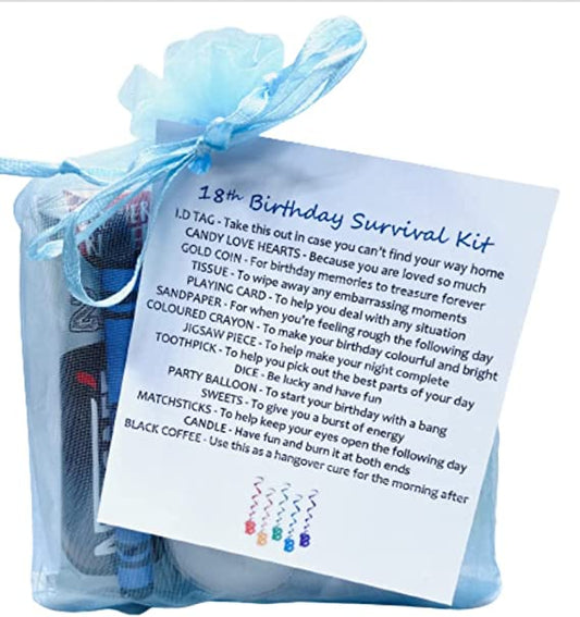 "18th Birthday Survival Gift Kit | Fun Happy Birthday Present for Him/Her | Choose Lilac or Blue"