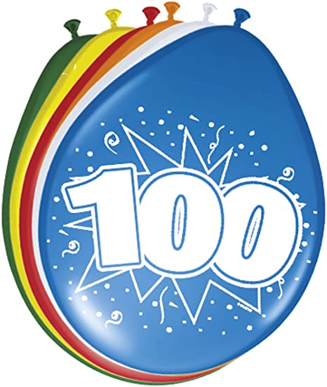 "100th Birthday Balloons - Multi-Color Pack of 8 - Costumes"