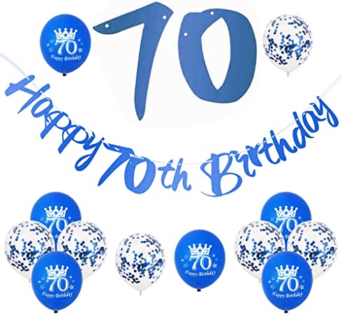 "70th Birthday Party Decorations - Blue Balloon Decor for Men and Women"