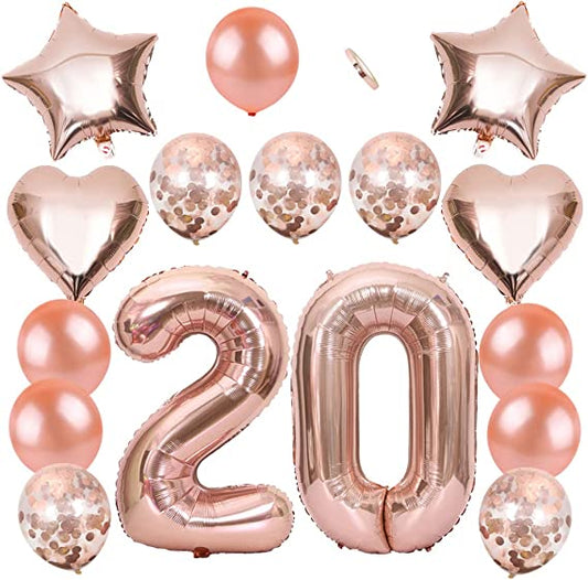 "Ceqiny 40" 20th Number Balloon Kit: Rose Gold Mylar Balloon, Foil Balloons & Latex Balloons"