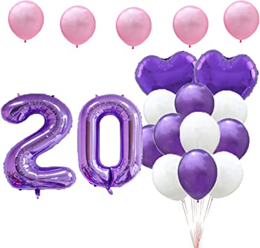 "Sweet 20th Birthday Balloon Decorations: Purple Number 20 Foil Balloons for Women/Men"