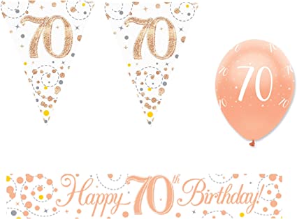 "Rose Gold Balloons Banner Bunting Party Pack - Stunning 70th Birthday Decor"