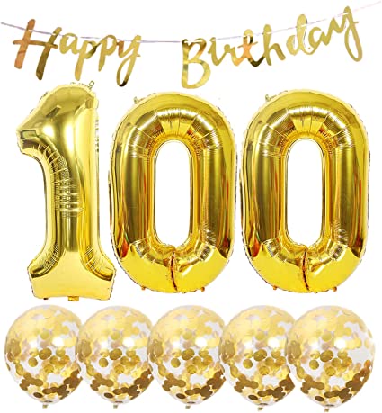 "100th Birthday Decoration Happy Birthday Banner Balloons - Gold Party Supplies"