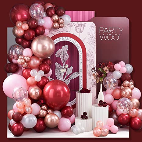 "Burgundy Red and Pink Balloon Garland - Balloon Arch Kit for Birthday Decorations"