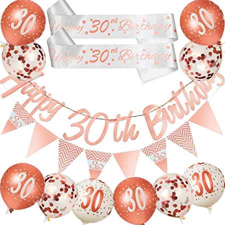 "30-Piece 30th/40th/18th Birthday Decoration Kit Rose Gold | Happy Birthday Banner"