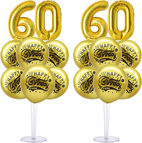 "60th Birthday Decorations Kit for Women Men: 60th Balloons Stand Kit - Number Foil Balloons, Gold Balloons"