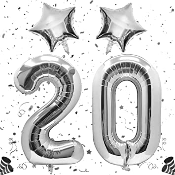 Silver Balloon Number 20 for Anniversary and Birthday Parties