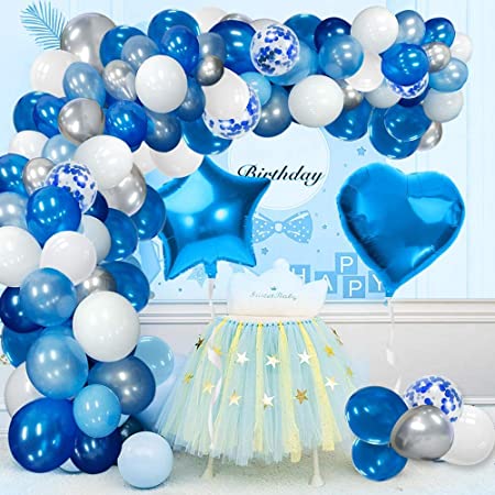 Blue Balloon Garland Kit - White Silver Blue Balloon Arch Kit - Birthday Balloon Arch Kit for Boys Engagement Wedding