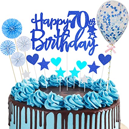 "Blue Glitter Happy 70th Birthday Cake Topper Kit - Elegant Cake Decor"