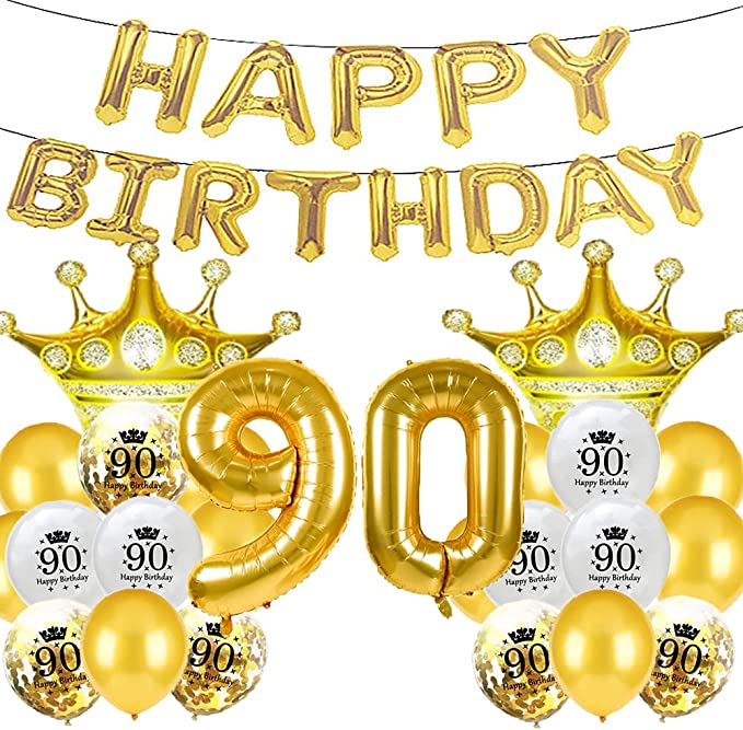 "Happy 90th Birthday Balloon Decoration - Black Foil Mylar Balloons - Latex Balloon Gifts"