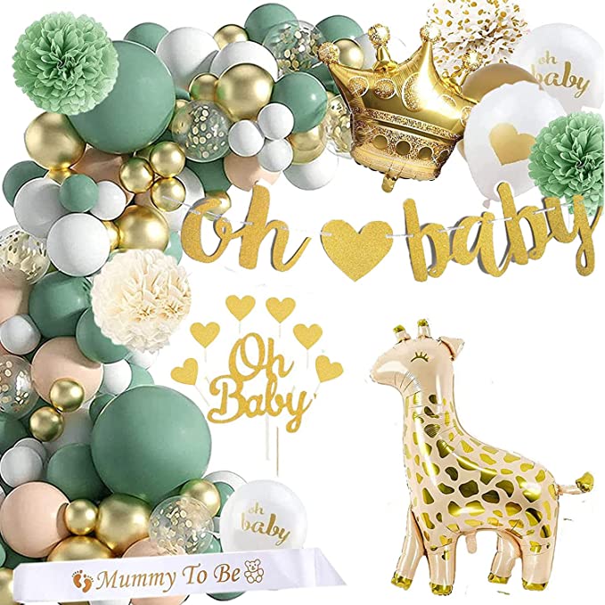 "Baby Shower Decorations Neutral, Giraffe Sage Green Baby Shower Balloons Girls Boys Baby Gender Reveal Decorations Set"