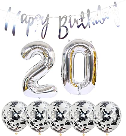 Silver and White 20th Birthday Balloon Decorations Kit