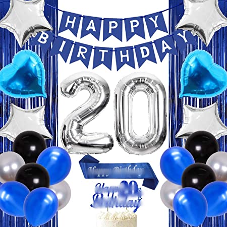 Blue and Fringe Curtain Birthday Decorations Kit for 20th Birthday