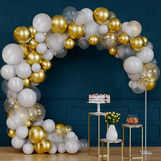 White and Gold Balloon Arch Kit with Hand Pump - 117PCS Balloon Arch With Gold Confetti Balloons - For Weddings, Baby Shower Decorations, Bridal Shower, Anniversary, Birthda