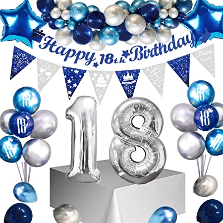 "Navy Balloon 18th Birthday Party Decorations Kit: Banner, Flag Bunting & Balloons"