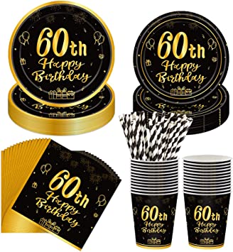 "Formemory 60th Birthday Party Decorations Kit: 120 Pcs Tableware Set for 50, 60, 18 Years Old Party Supplies"