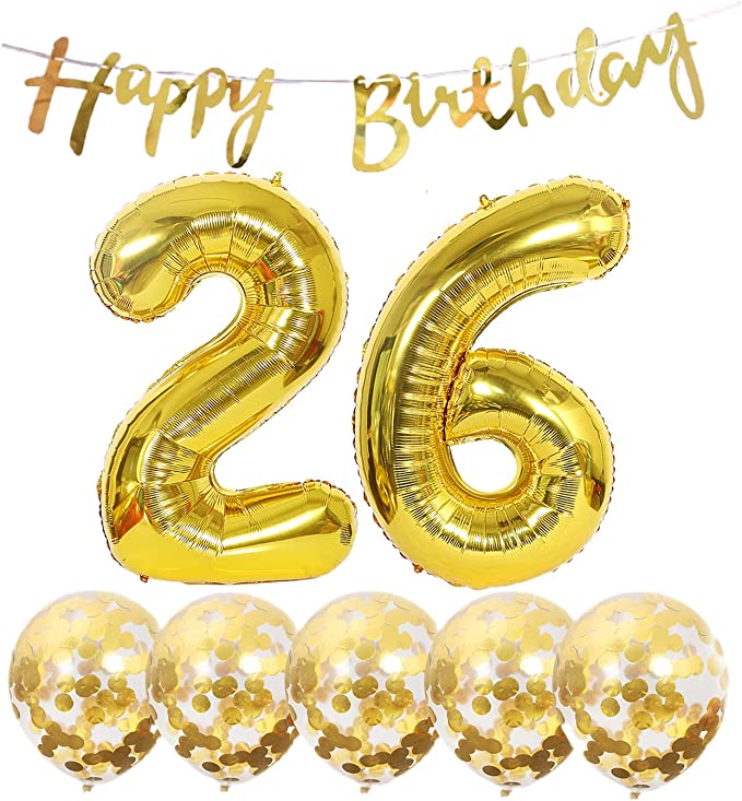 26th Birthday Decoration Happy Birthday Banner Balloons - 26 Years Old Party Supplies, Number 26 Balloons, Latex Balloon, Foil Balloon