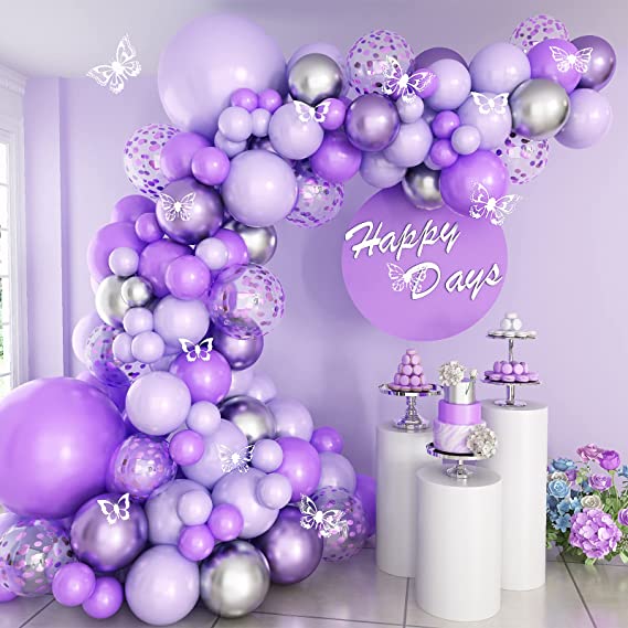 Purple Metallic and Confetti Balloon Arch Kit for Celebrations