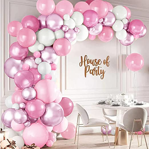 Balloon Arch Kit - 174 PCS, Pink Balloons White Balloons Metal Purple Balloons - For Birthday, Baby Shower, Parties, Bridal, Engagement, Wedding, Anniversary