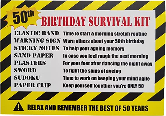 Cards with More 50th Birthday Card Survival Kit - An Alternative 50th Birthday Card Gift Idea for Him Her Men Women Sister Brother Friend, Yellow