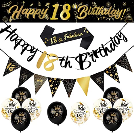 -Piece 18th Happy Birthday Decorations Kit: Banner, Flags & Confetti Balloons"