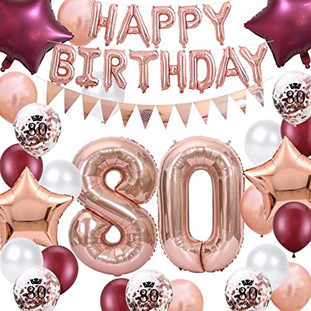 "80th Birthday Decorations Wine Red for Women - Balloons and Banner Kit"