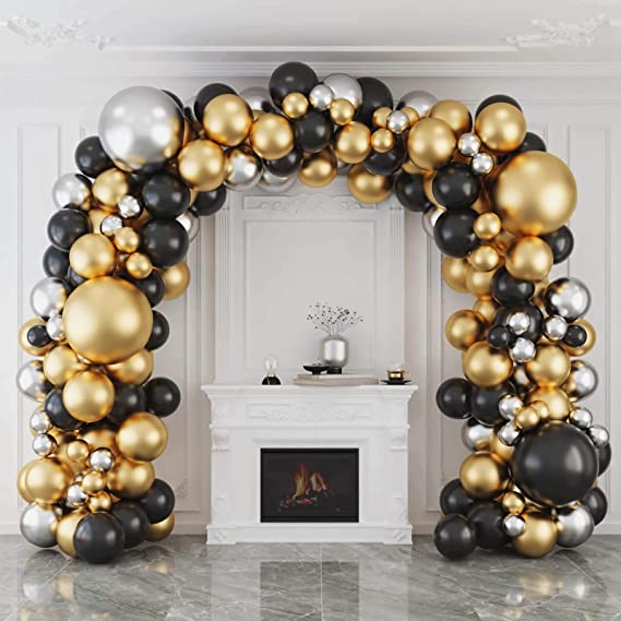 Balloon Arch Kit - 127pcs Black Gold Balloon Arch Garland Kit - Black Gold Silver Birthday Balloons Arch Set For Men Boys Birthday Party Decoration, Wedding, Graduation, Ann