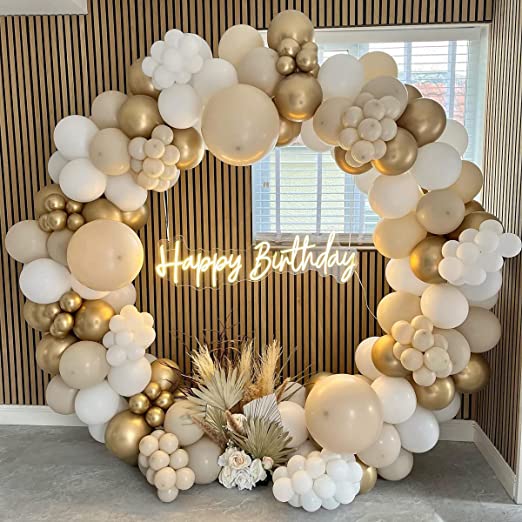 White and Gold Boho Balloon Arch Kit for Parties