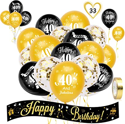 HOWAF 40th Birthday Decoration Kit - Include 9ft/2.7m Happy Birthday Foil Holographic Banner and 40th Birthday Balloons for Women Men - 40th Birthday Party Decoration Suppl