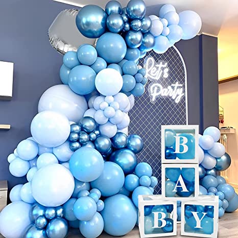 DIY Ball 141Pcs Blue Balloon Arch Kit with 4pcs Baby Shower Decorations Boxes