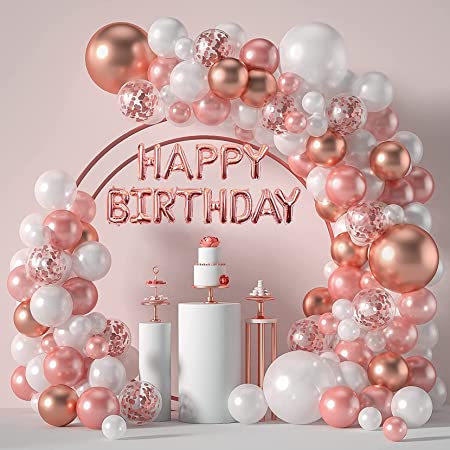 Birthday Decorations for Women Girls - Rose Gold Balloon Arch Garland Kit, HAPPY BIRTHDAY Banner, 16th 18th 21st 30th 40th 50th for Her Woman Girl Baby Shower Kid's Birthda
