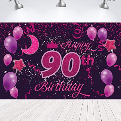 "Sweet Happy 90th Birthday Backdrop Banner Poster - 90th Birthday Party Decorations & Supplies"