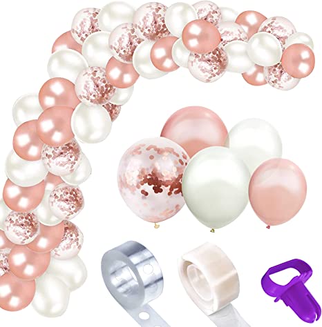 HAOSEA Rose Gold Balloons - 123pcs Rose Gold and White Balloon Arch Garland Kit with Confetti Balloons and Balloon Tape - For Christmas Decoration Birthday Wedding Baby Show