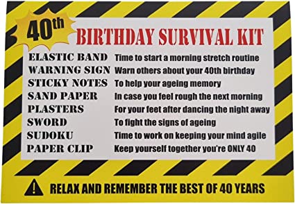 Cards with More 40th Birthday Card Survival Kit - Alternative 40th Birthday Card Gift Idea for Him Her Men Women Sister Brother Friend - Bright Yellow