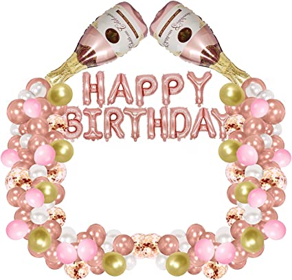 ampagne Balloon Arch Kit: Rose Gold Birthday Party Decorations for Women/Girls"