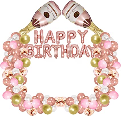 "Champagne Balloon Arch Kit - Elegant Rose Gold Decor for Milestone Birthdays"