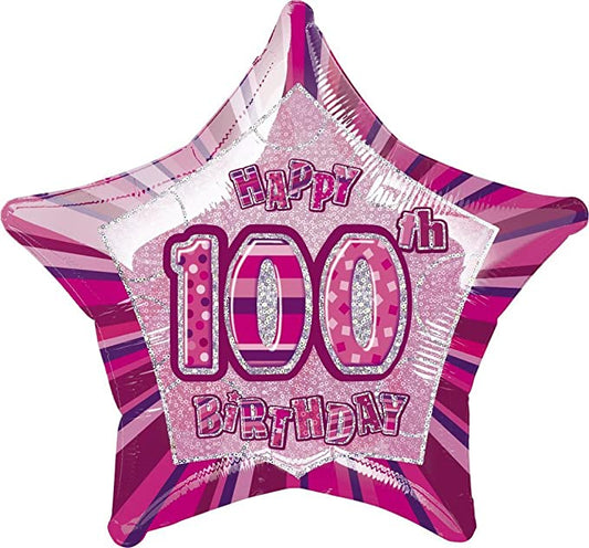 "Foil Glitz Pink Happy 100th Birthday Balloon - 20-inch Decoration"