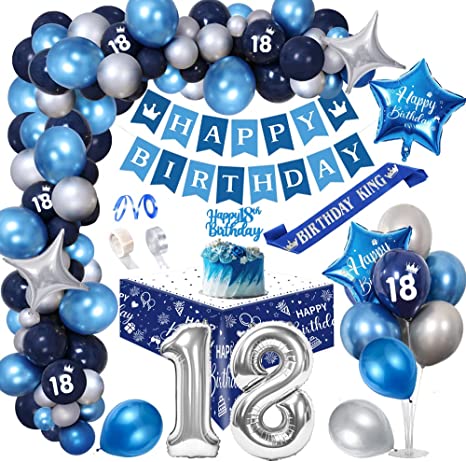 th Birthday Party Decorations for Men: Royal Blue Balloon Arch Kit with Banner & Cake Topper"
