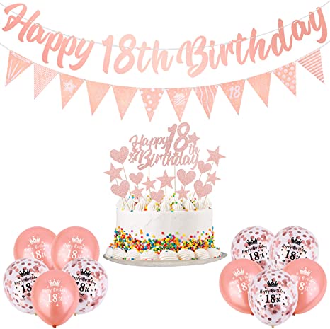 "Rose Gold 18th Birthday Decorations Kit | Happy 18th Birthday Banner and Balloons"