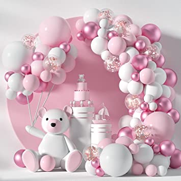 113pcs Balloon Arch Kit Pink Balloon Garland Kit With Pink White And Barbie Pink Metallic Balloons Arch Party